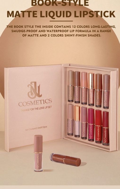 NJ Gift set of matte lip glosses, 12 colors